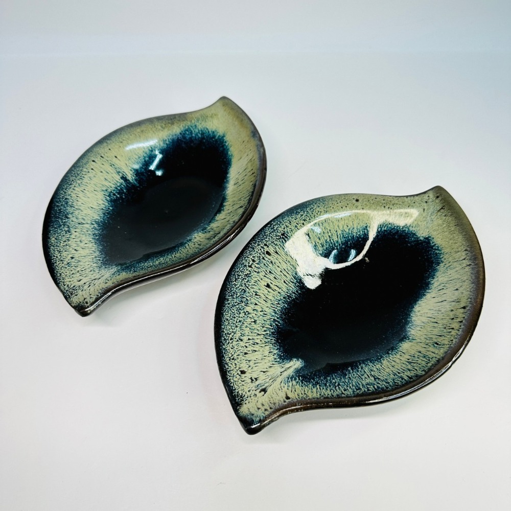 花盆王 知雨若泥 彩釉深色星空葉子花盤•盆栽底盤苔球盤居家裝飾首飾盤子招財聚寶盆•日式風格立香薰香盤•台灣現貨-細節圖7