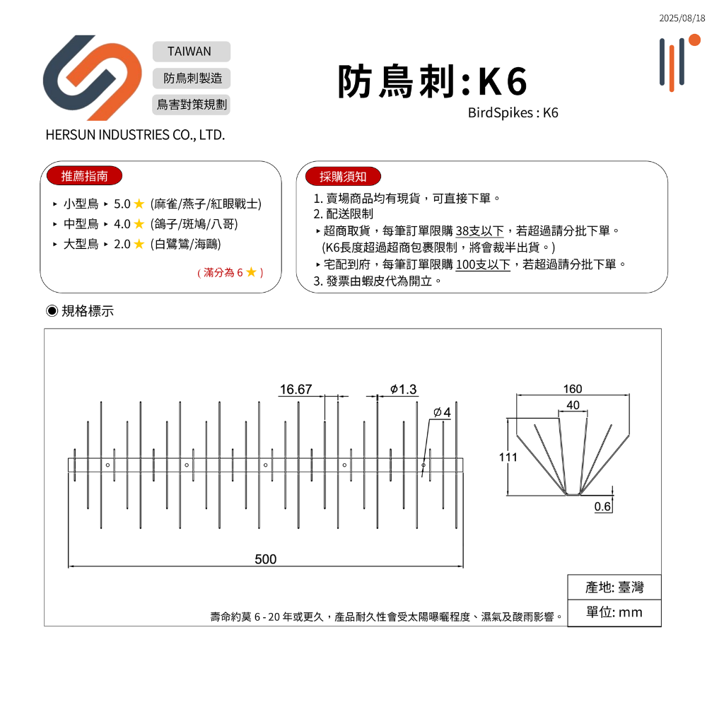 全不銹鋼防鳥刺 ▸現貨 (Made in Taiwan)-規格圖3