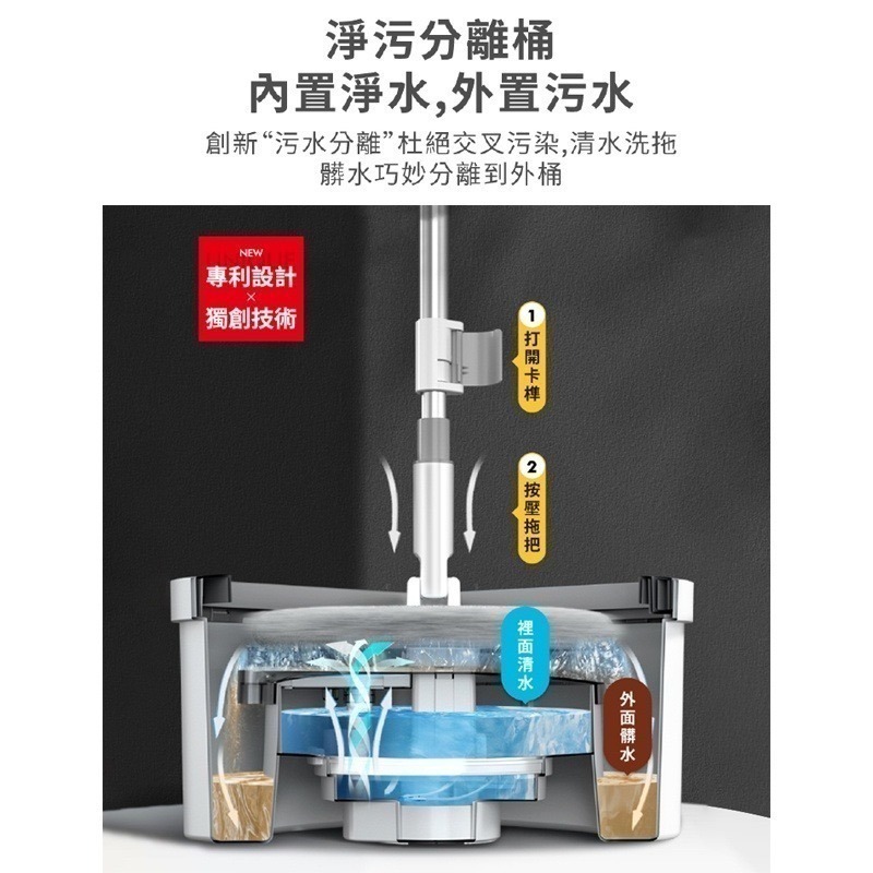 bonson 2代懶人拖把 乾濕兩用旋轉拖把 旋轉拖把 過年掃除 吸水拖把 平板拖把 免手洗拖把 淨汙分離懶人拖把-細節圖4