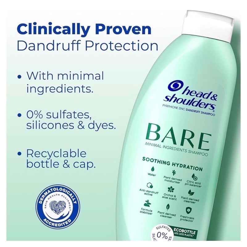 Dr. Grace推薦💓美國🇺🇸新版環保包裝head&shoulders BARE溫和抗屑洗髮精-細節圖3
