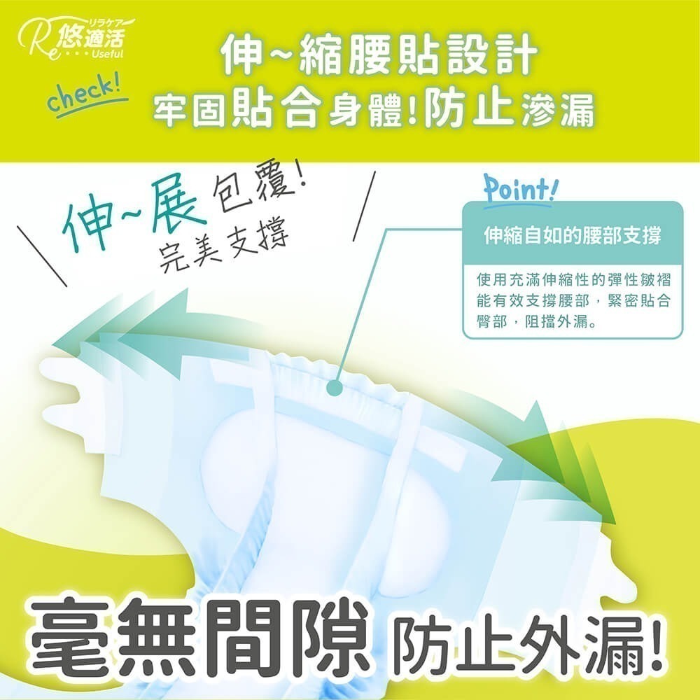 悠適活∣黏貼式成人尿布6回900cc (20片/包) 送600cc尿布替換片*2片(超取限購1包)-細節圖5