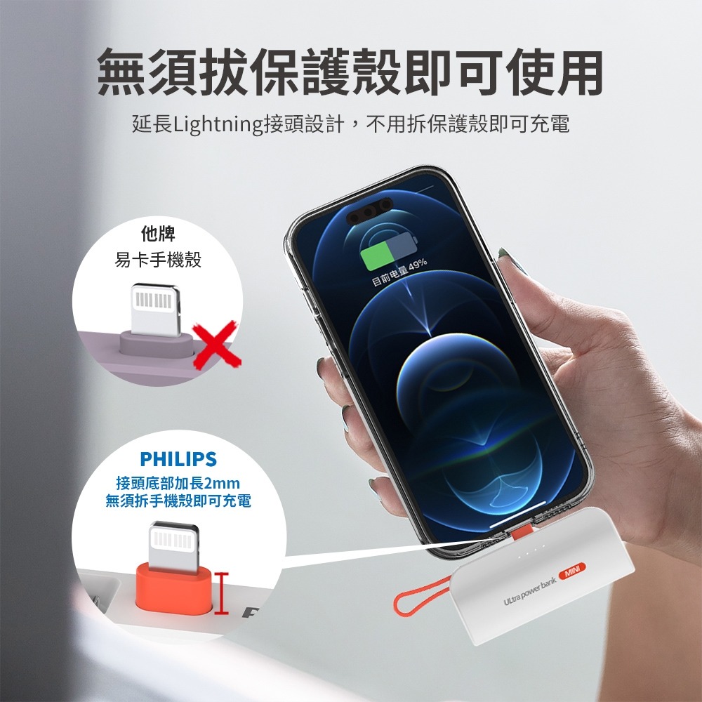 PHILIPS 飛利浦 口袋行動電源(Lightning) 黑 -DLP2550V (小支架充電)-細節圖4