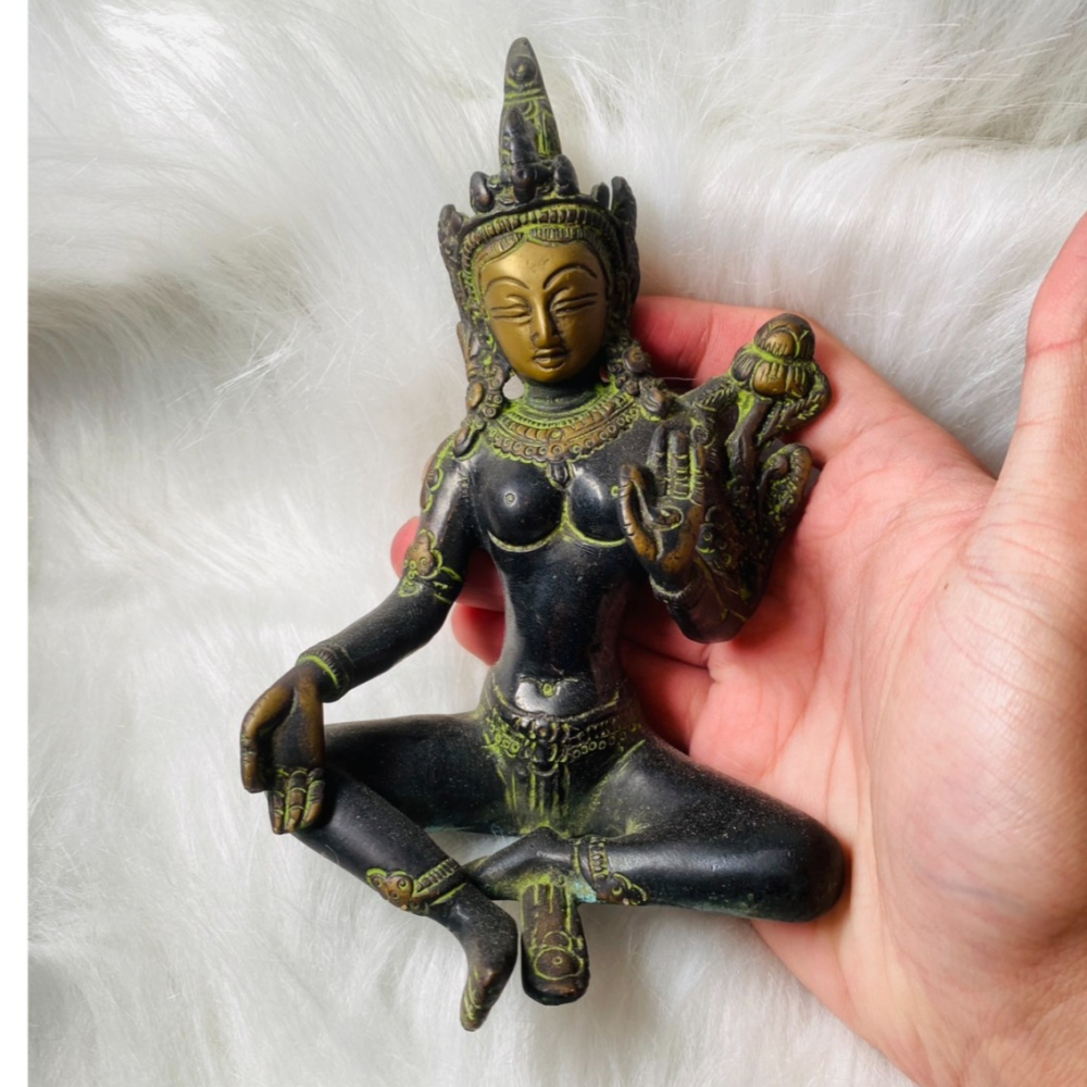 【藏傳佛教護身符-供奉尊】綠度母 5吋 未裝臟 老天鐵天銅合金 #供奉-細節圖2