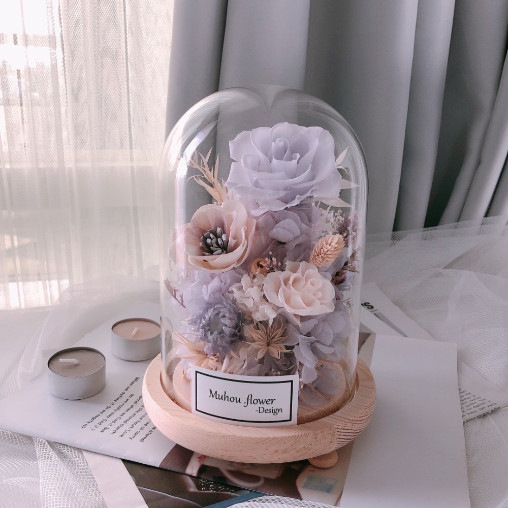 永生花玫瑰玻璃罩 淡紫色系 居家擺設-細節圖2