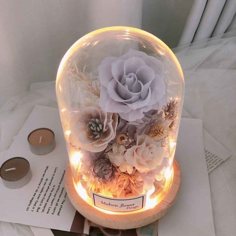 永生花玫瑰玻璃罩 淡紫色系 居家擺設-細節圖3