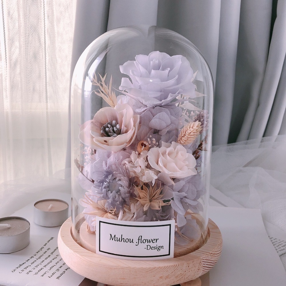 永生花玫瑰玻璃罩 淡紫色系 居家擺設-細節圖4