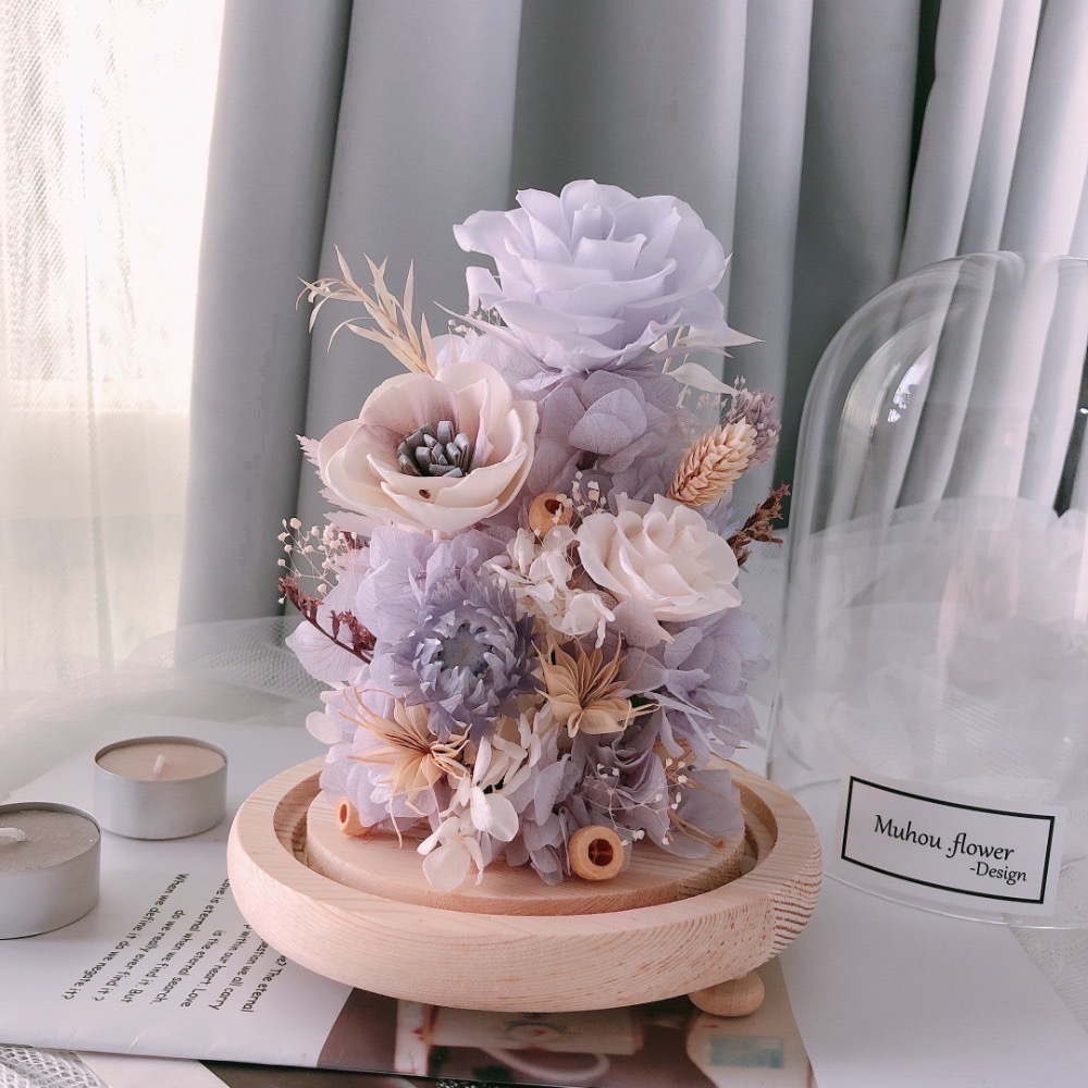 永生花玫瑰玻璃罩 淡紫色系 居家擺設-細節圖5