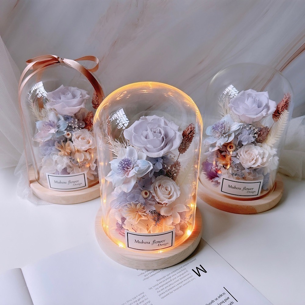 永生花玫瑰玻璃罩 淡紫色系 居家擺設-細節圖8