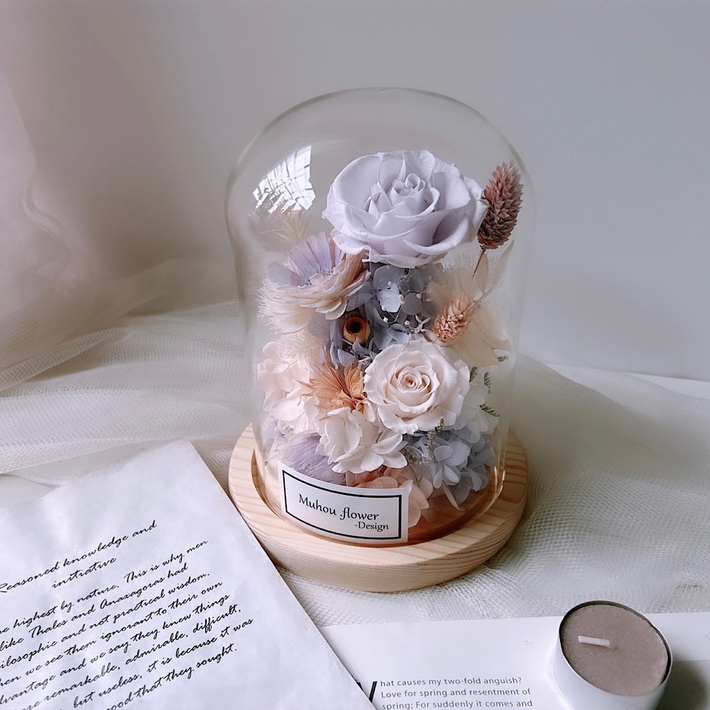 永生花玫瑰玻璃罩 淡紫色系 居家擺設-規格圖9