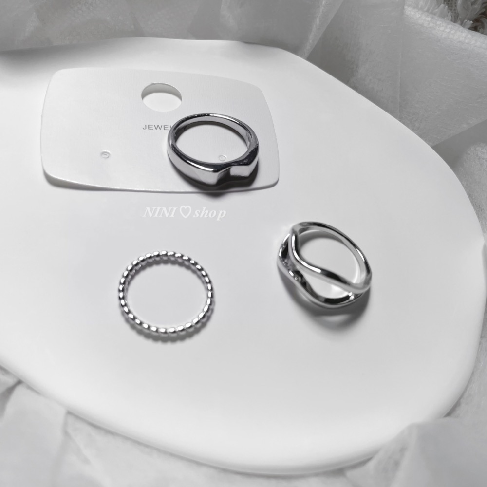 𝑵𝑰𝑵𝑰 ♡ 設計感戒指 #527437 三入組 百搭單品 簡約時尚 銀色戒指 韓國時尚冷淡風 不規則流行-細節圖3