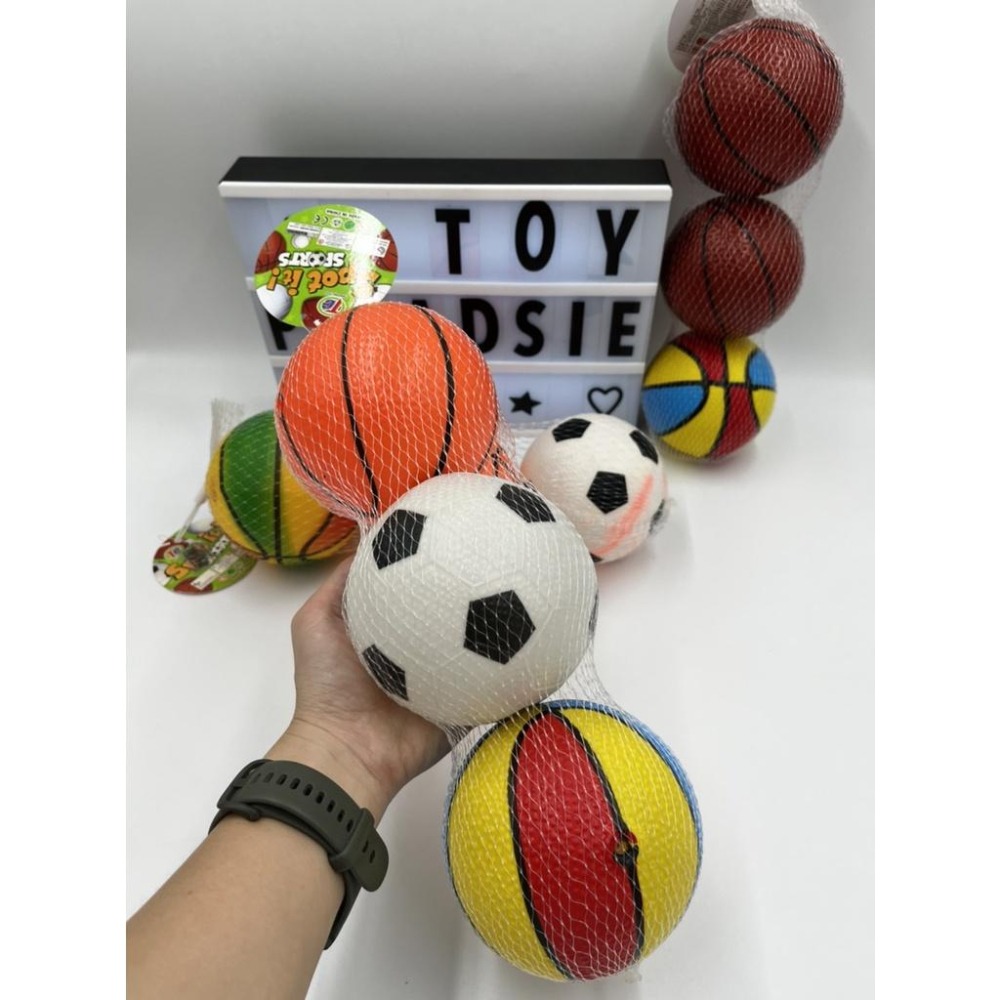 【玩具兄妹】現貨! 12公分兒童彈力球足球籃球(3入/網袋裝) 花色多樣 趣味彈力球 兒童戶外皮球 親子互動 兒童彈力球-細節圖4