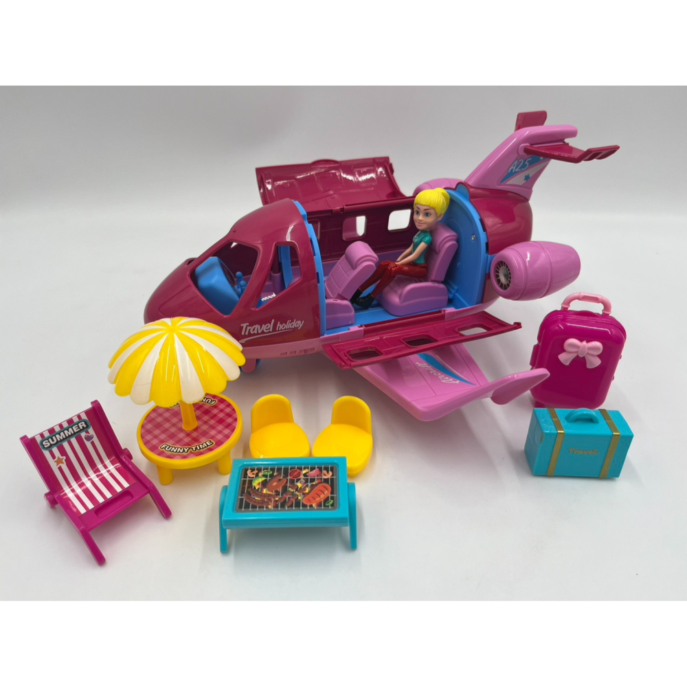 【玩具兄妹】現貨! 飛機場景玩具(內附人物/行李箱/配件) 飛機扮家家酒 渡假風 飛機收納玩具 多機關可動-細節圖3