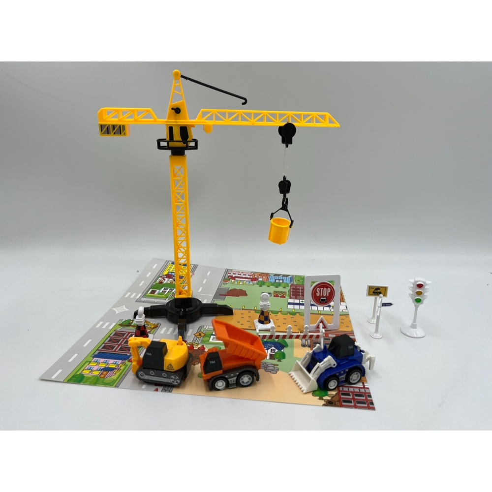 【玩具兄妹】現貨! 工程吊塔 禮盒(吊塔/工程車/交通號誌/地圖) 部分機關可以動 工程車吊塔 砂石車 挖土機 推土機-細節圖5