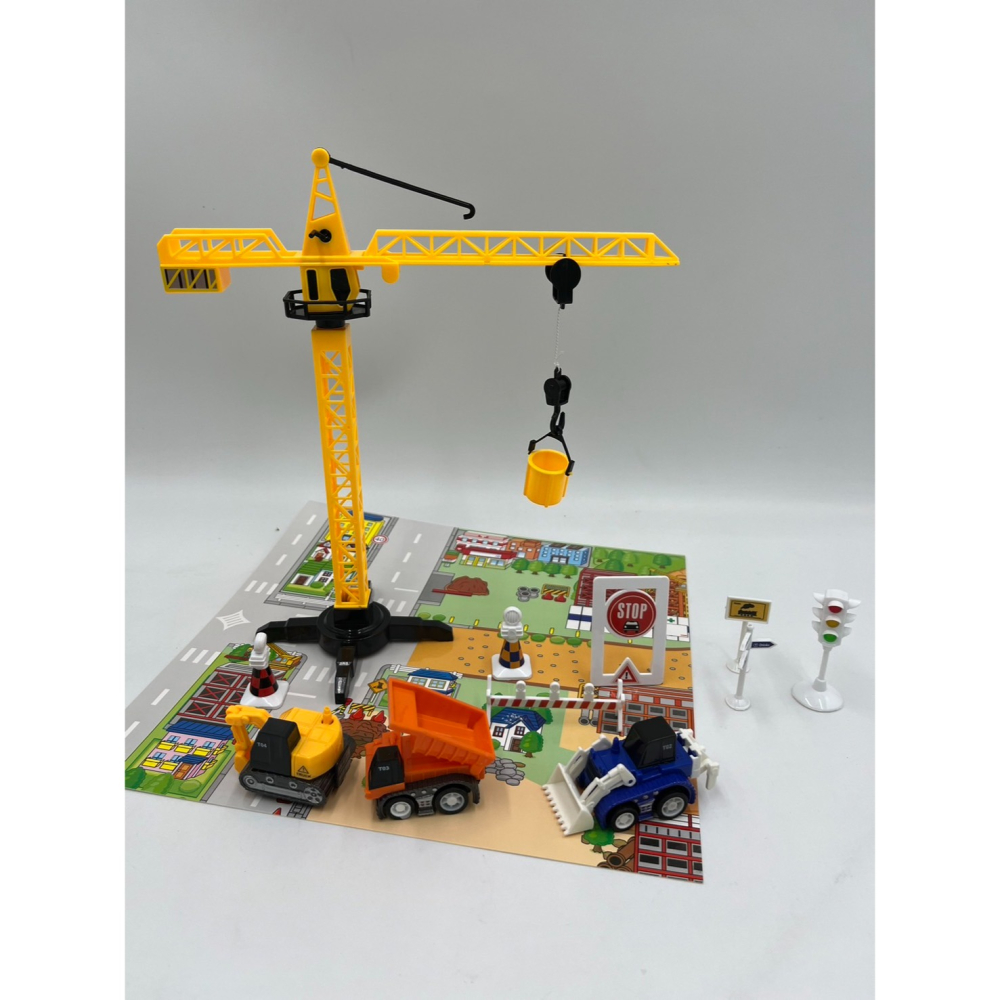 【玩具兄妹】現貨! 工程吊塔 禮盒(吊塔/工程車/交通號誌/地圖) 部分機關可以動 工程車吊塔 砂石車 挖土機 推土機-細節圖6