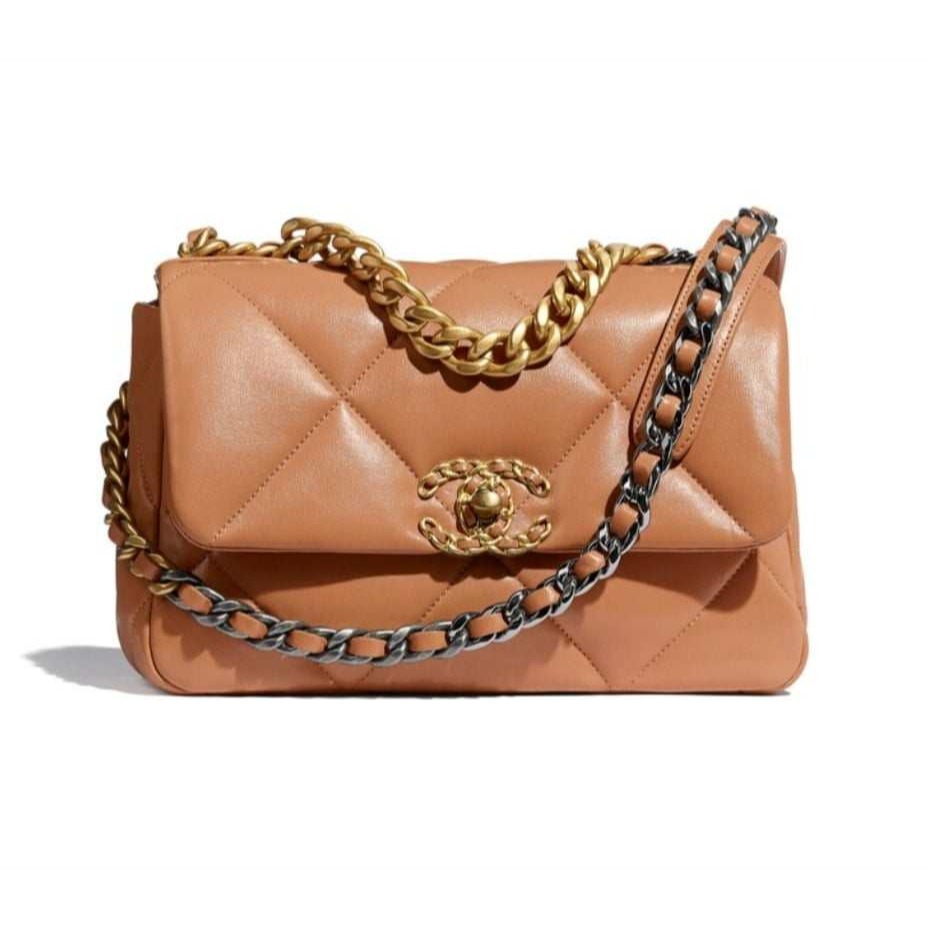 CHANEL 小號19bag 焦糖柔霧大地色 金釦 晶片款 包包 側揹包 側背包 斜背包 情人節 禮物 新款 經典款-細節圖2