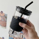 [台灣現貨]杯子 玻璃杯 玻璃水杯 玻璃咖啡杯 吸管杯 冷水杯 玻璃 透明 環保杯 水杯  韓-規格圖5