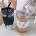 [台灣現貨]杯子 玻璃杯 玻璃水杯 玻璃咖啡杯 吸管杯 冷水杯 玻璃 透明 環保杯 水杯  韓-規格圖5