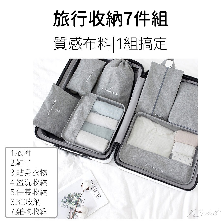 [台灣現貨]旅行收納袋 旅行袋 行李收納袋 7件組 鞋袋 收納包 衣服收納袋 盥洗包-細節圖2