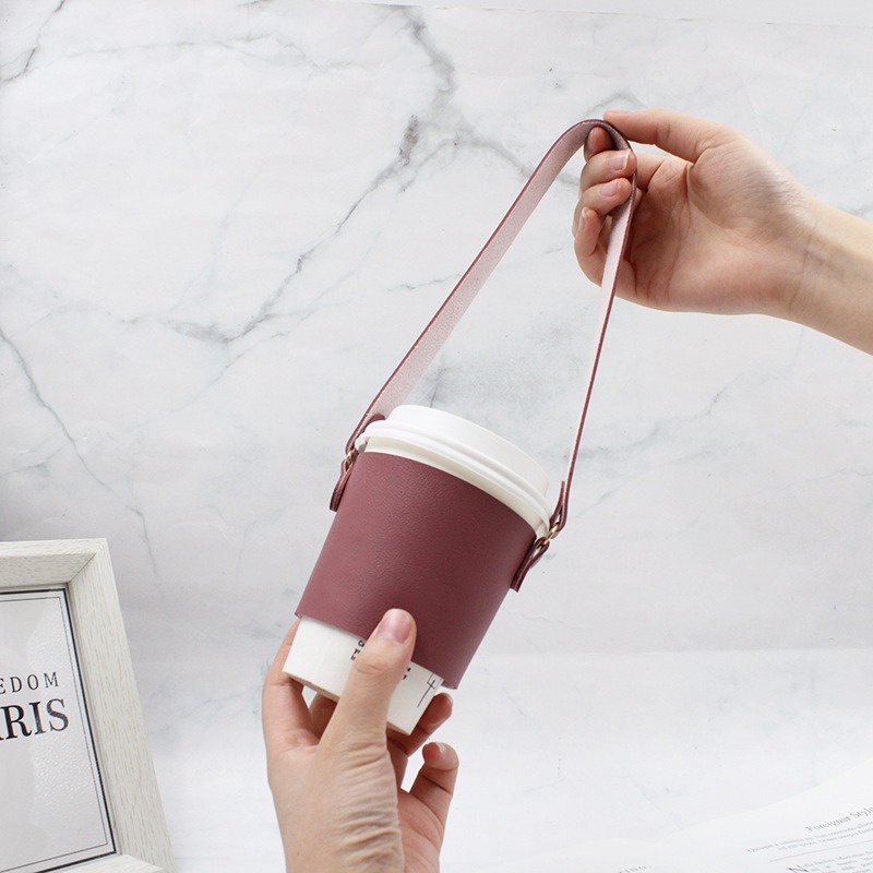 [KSelect]杯套 飲料提袋 飲料袋 飲料杯套 杯袋 飲料提袋 提袋 環保提袋 環保杯套 皮革質感 素色 細 手搖飲-細節圖3