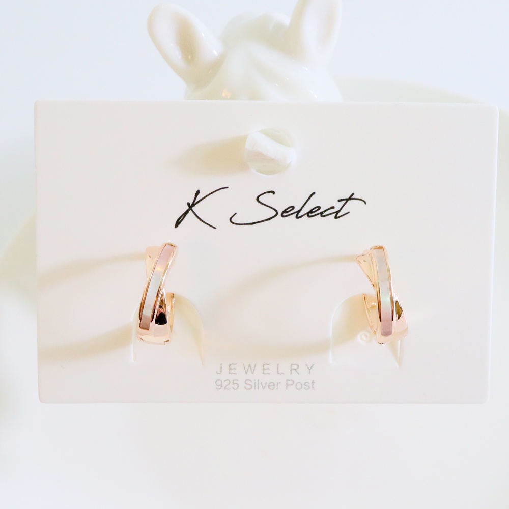 Kselect韓國飾品 玫瑰金交錯貓眼石 耳扣 耳環 易扣 韓國 耳環 正韓 耳扣 簡約 男生 女生 推薦 禮物 百搭-細節圖4