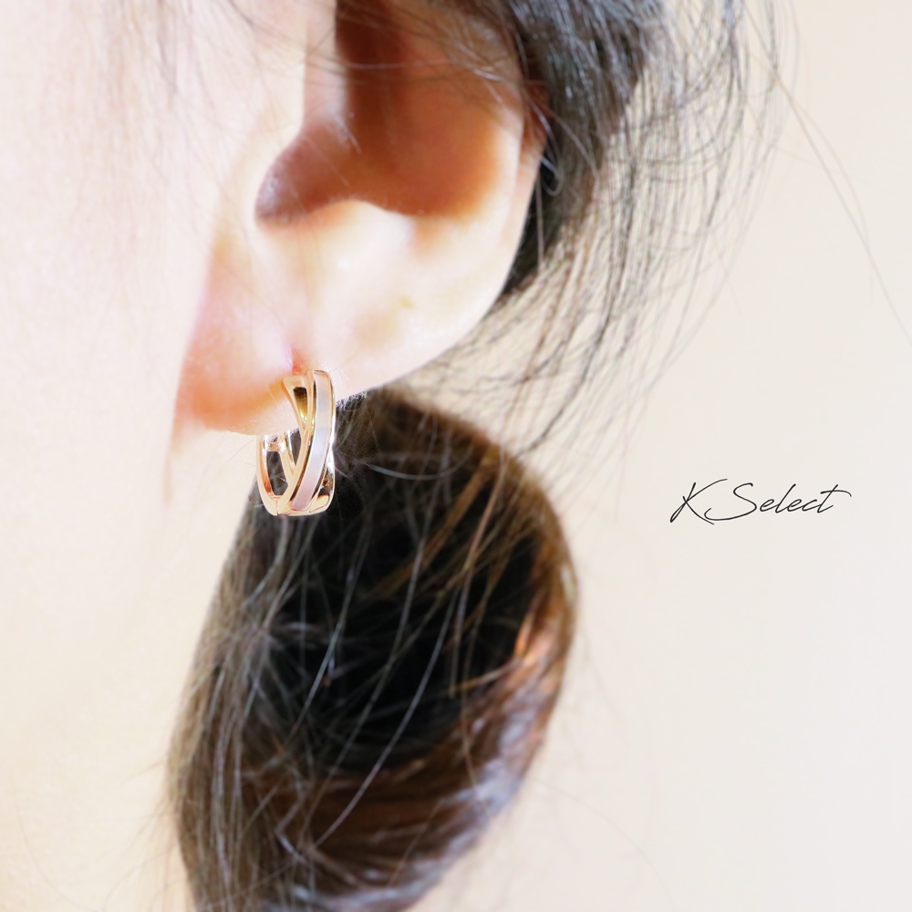 Kselect韓國飾品 玫瑰金交錯貓眼石 耳扣 耳環 易扣 韓國 耳環 正韓 耳扣 簡約 男生 女生 推薦 禮物 百搭-細節圖5