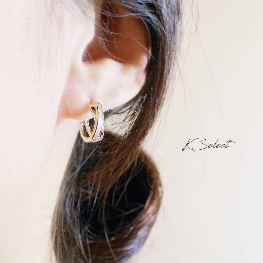 Kselect韓國飾品 玫瑰金交錯貓眼石 耳扣 耳環 易扣 韓國 耳環 正韓 耳扣 簡約 男生 女生 推薦 禮物 百搭-細節圖6