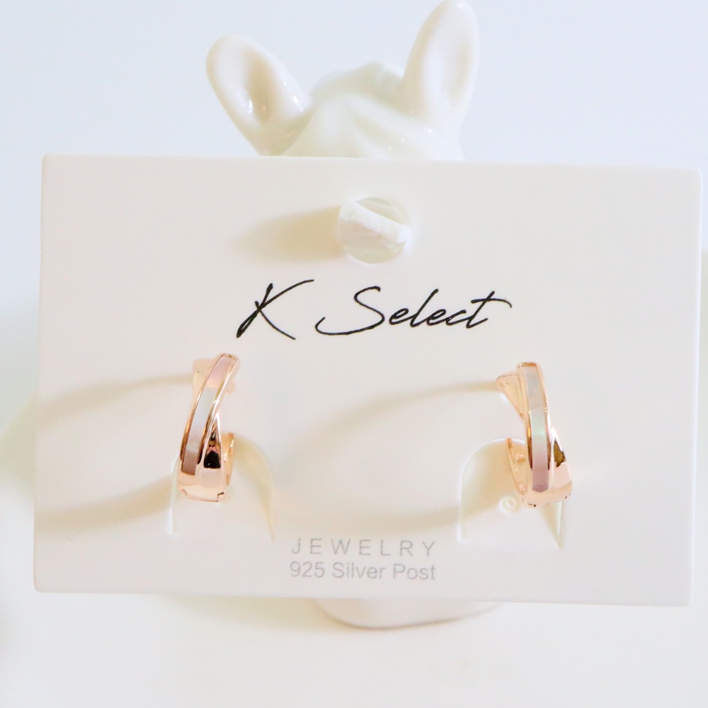 Kselect韓國飾品 玫瑰金交錯貓眼石 耳扣 耳環 易扣 韓國 耳環 正韓 耳扣 簡約 男生 女生 推薦 禮物 百搭-細節圖7