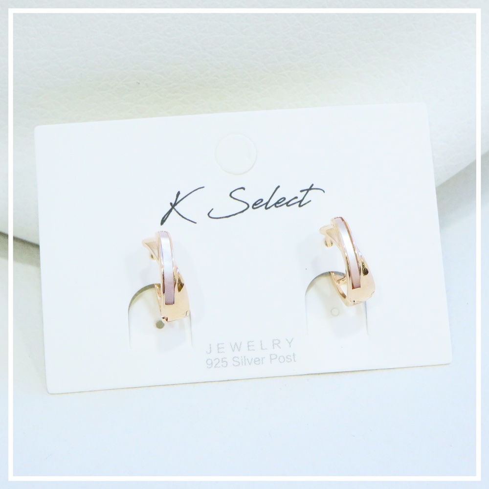 Kselect韓國飾品 玫瑰金交錯貓眼石 耳扣 耳環 易扣 韓國 耳環 正韓 耳扣 簡約 男生 女生 推薦 禮物 百搭-細節圖9