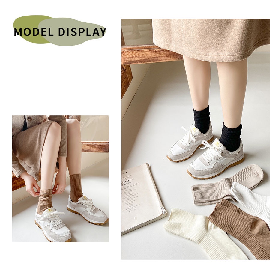 [台灣現貨]襪子 純棉 中筒襪 女 純色 素色 黑白卡其 女 22-25號 KSelect 聖誕 交換禮物 保暖-細節圖3