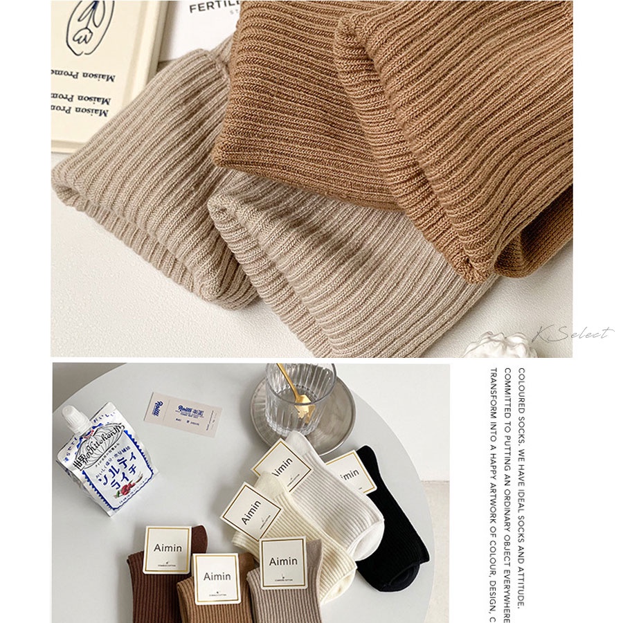 [台灣現貨]襪子 純棉 中筒襪 女 純色 素色 黑白卡其 女 22-25號 KSelect 聖誕 交換禮物 保暖-細節圖4