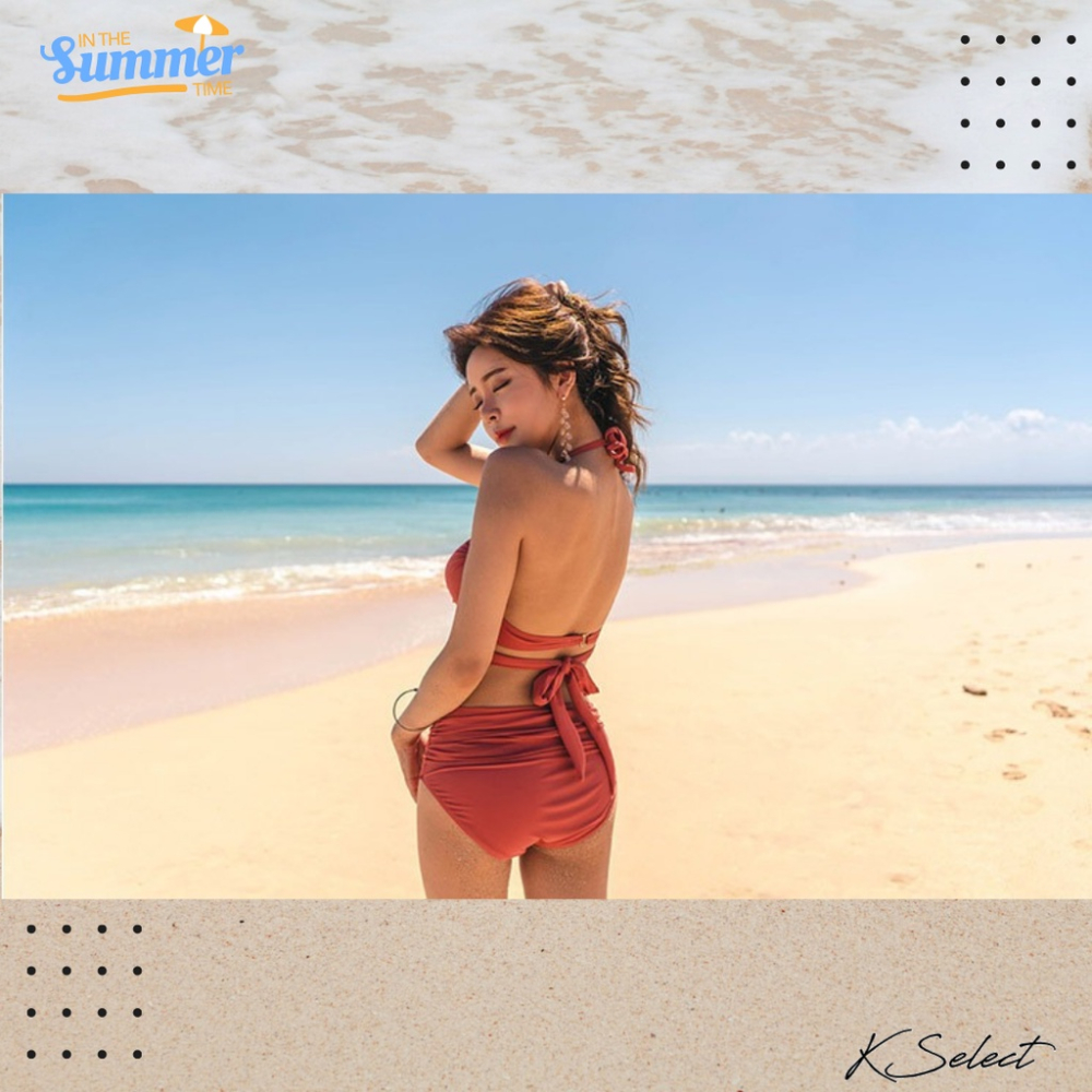 [台灣現貨]比基尼 泳衣 女 泳裝 兩件式泳衣 鋼圈 綁帶 單色 黑綠紅 溫泉 游泳 海邊 游泳 衝浪 kselect-細節圖7