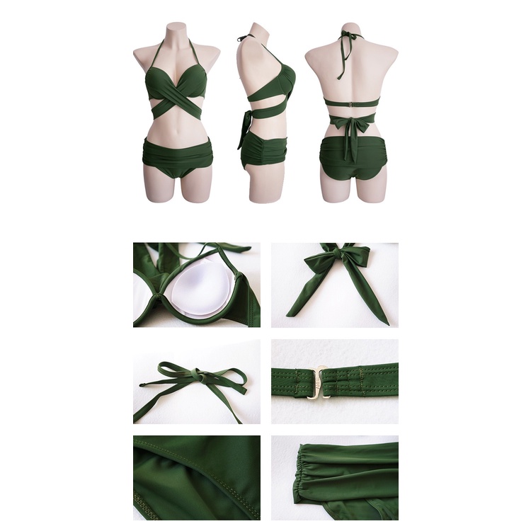 [台灣現貨]比基尼 泳衣 女 泳裝 兩件式泳衣 鋼圈 綁帶 單色 黑綠紅 溫泉 游泳 海邊 游泳 衝浪 kselect-細節圖9