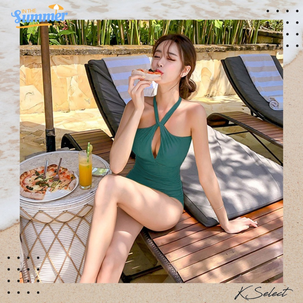 [KSelect現貨] 泳衣 泳裝 連身泳衣 一件式泳衣 單色 黑綠黃 溫泉 游泳 海邊 游泳 衝浪 安全  女-細節圖7