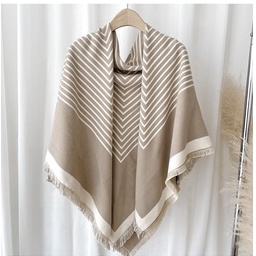 [台灣現貨]圍巾 披肩 斗篷 圍脖 保暖 外搭 外套 條紋 科技羊毛 聖誕交換禮物 推薦 披風 KSelect 女-細節圖3