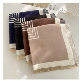 [台灣現貨]圍巾 披肩 斗篷 圍脖 保暖 外搭 外套 條紋 科技羊毛 聖誕交換禮物 推薦 披風 KSelect 女-細節圖8