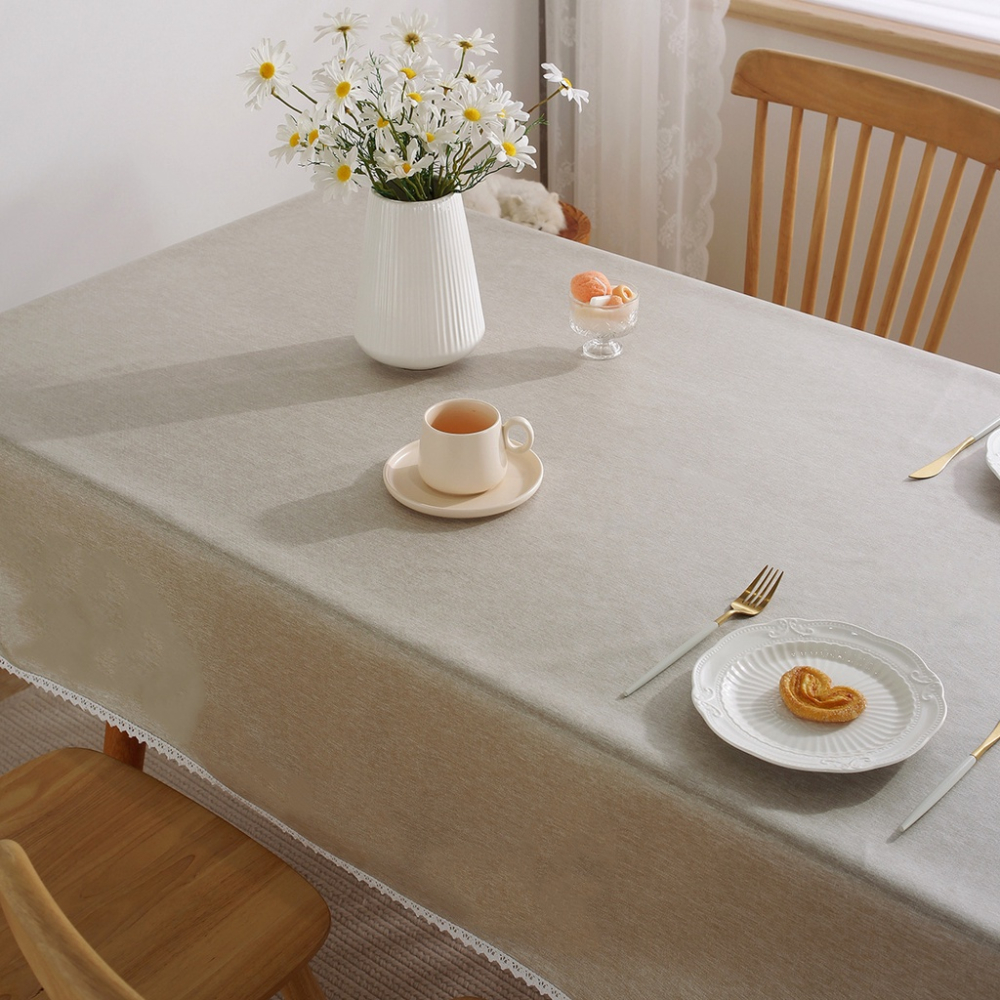 [台灣現貨]桌布 長桌布 餐桌布 桌巾 防油 桌墊 防水 耐髒 防塵 北歐 素色 咖灰綠 90*135cm 餐桌-細節圖2