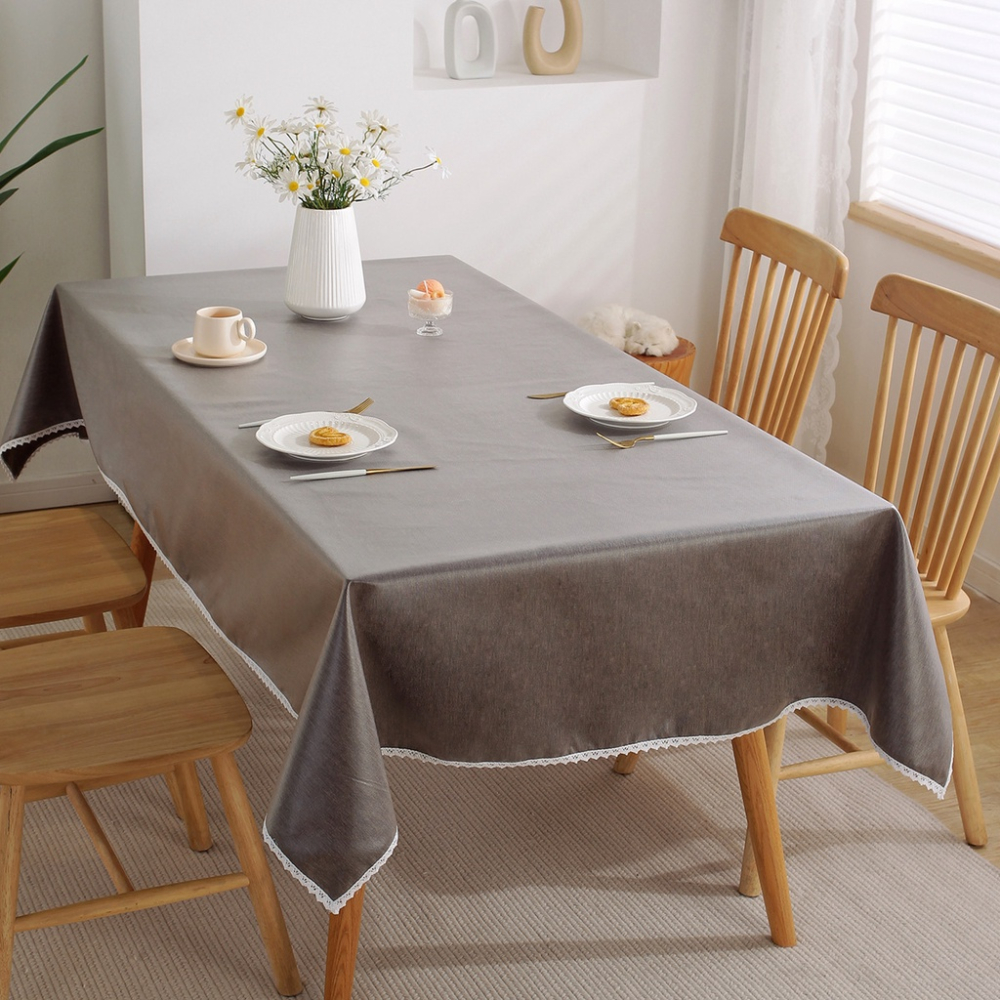 [台灣現貨]桌布 長桌布 餐桌布 桌巾 防油 桌墊 防水 耐髒 防塵 北歐 素色 咖灰綠 90*135cm 餐桌-細節圖6