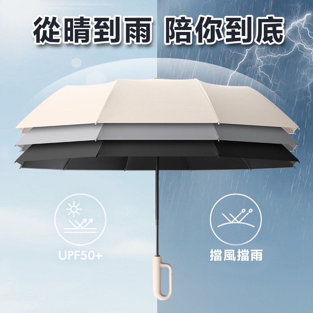 遮陽傘 反向環扣自動傘  勾勾傘 摺疊傘 晴雨傘  雨傘 大雨傘 防風傘 扣環雨傘 太陽傘 黑膠防曬-細節圖2