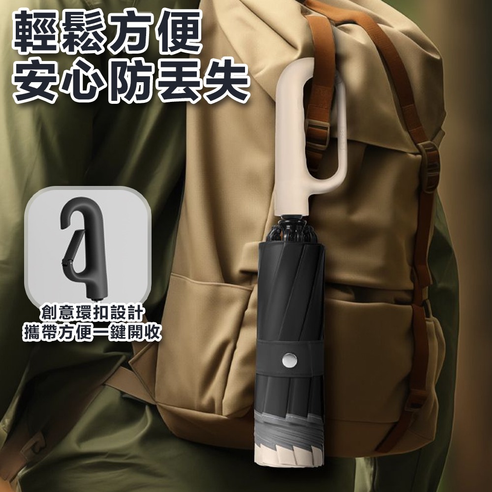 遮陽傘 反向環扣自動傘  勾勾傘 摺疊傘 晴雨傘  雨傘 大雨傘 防風傘 扣環雨傘 太陽傘 黑膠防曬-細節圖9