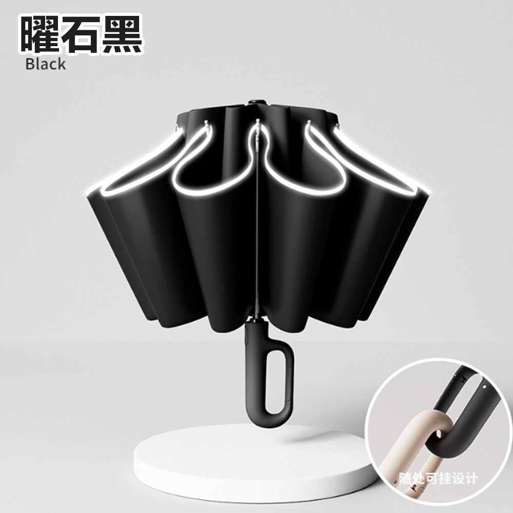 遮陽傘 反向環扣自動傘  勾勾傘 摺疊傘 晴雨傘  雨傘 大雨傘 防風傘 扣環雨傘 太陽傘 黑膠防曬-規格圖9