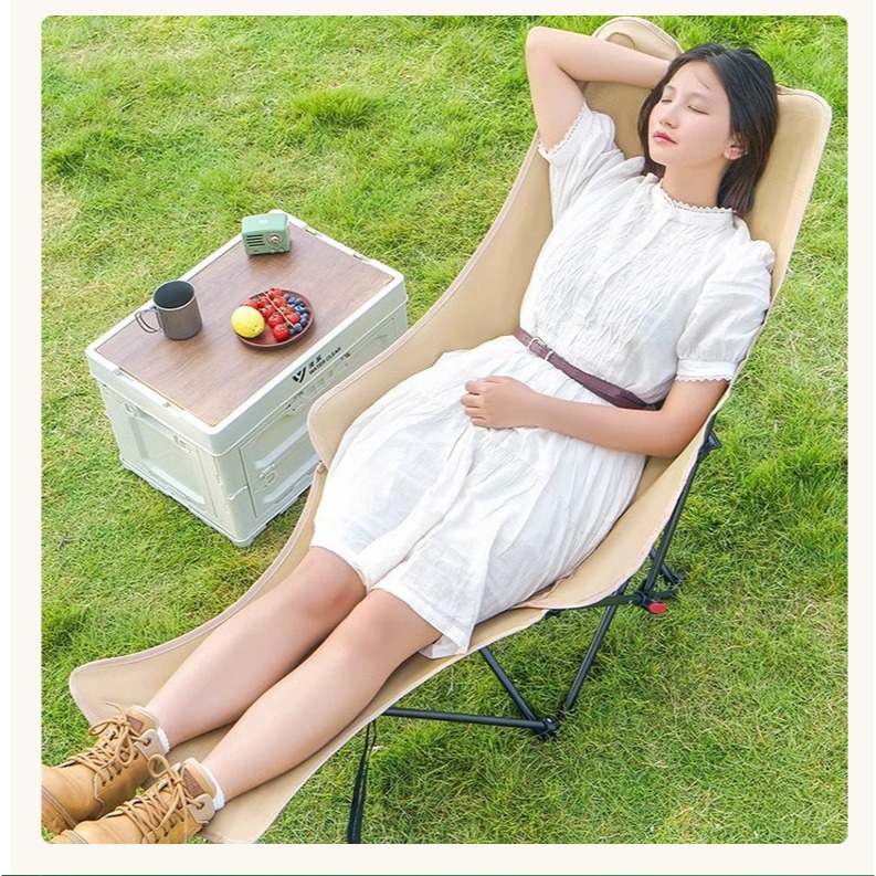 【厚實鋼管｜防潑水布料】戶外折疊高背月亮躺椅｜露營釣魚沙灘必備｜輕量便攜休閒椅-細節圖11