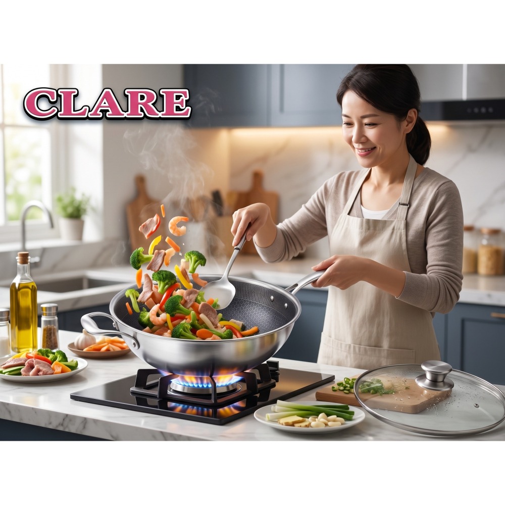 CLARE 典鑽 316 不銹鋼 不沾鍋 33cm※特別加送不鏽鋼油壺2只-細節圖2