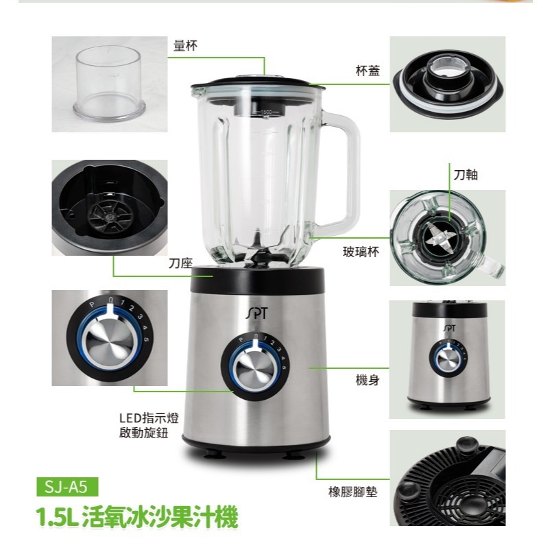 【尚朋堂】1.5L 活氧冰沙果汁機SJ-A5-細節圖4
