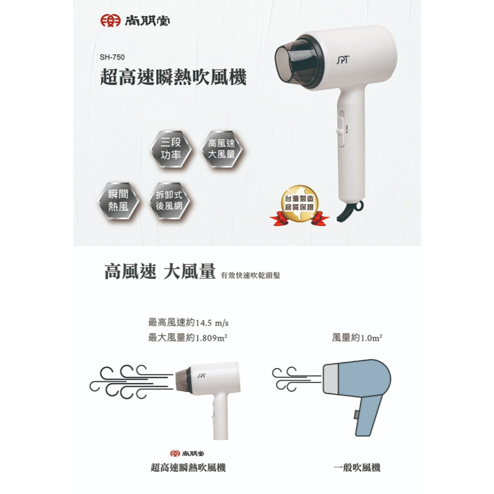 【尚朋堂】超高速瞬熱吹風機SH-750-細節圖2