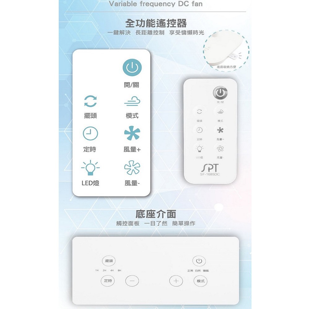 【尚朋堂】16吋平網遙控DC立扇SF-1685DC-細節圖5