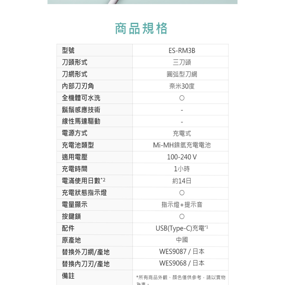 【Panasonic國際】超跑系3枚刃電鬍刀黑色 ES-RM3B-G 刮鬍刀-細節圖7