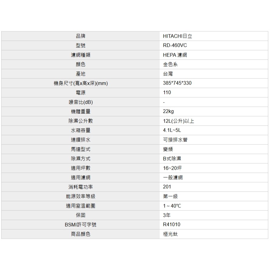 【日立】AI超變頻清淨除濕機RD-460VC-細節圖7