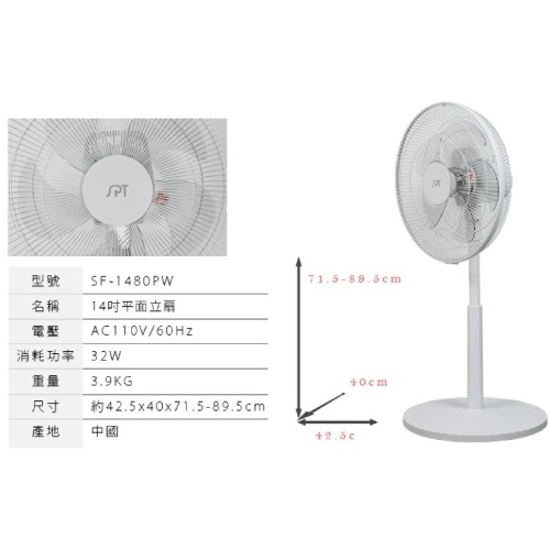 【尚朋堂】 14吋 平面立扇SF-1480PW-細節圖4