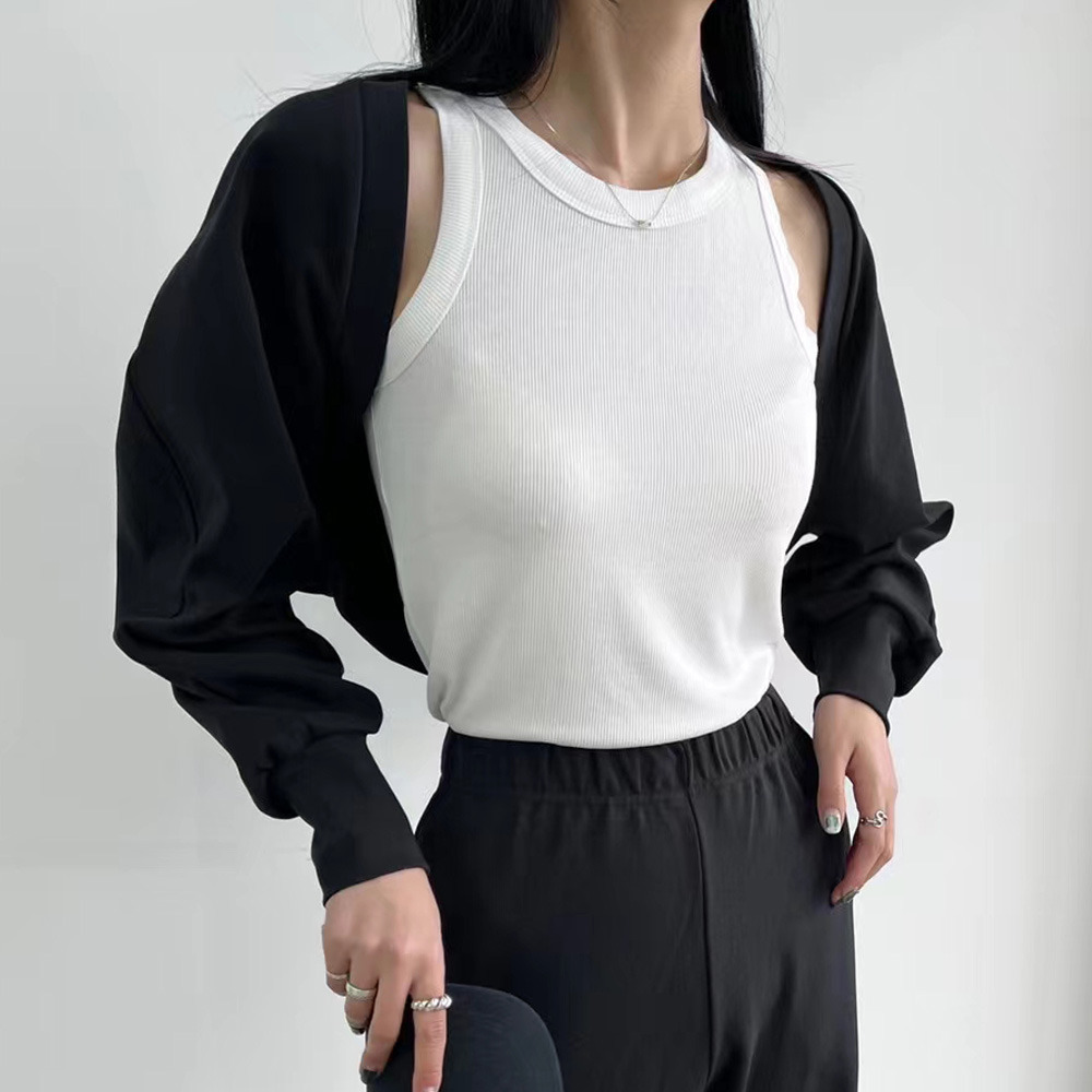 韓國選物｜Girl Crush女團風短版運動外套 (黑/灰色)-細節圖3