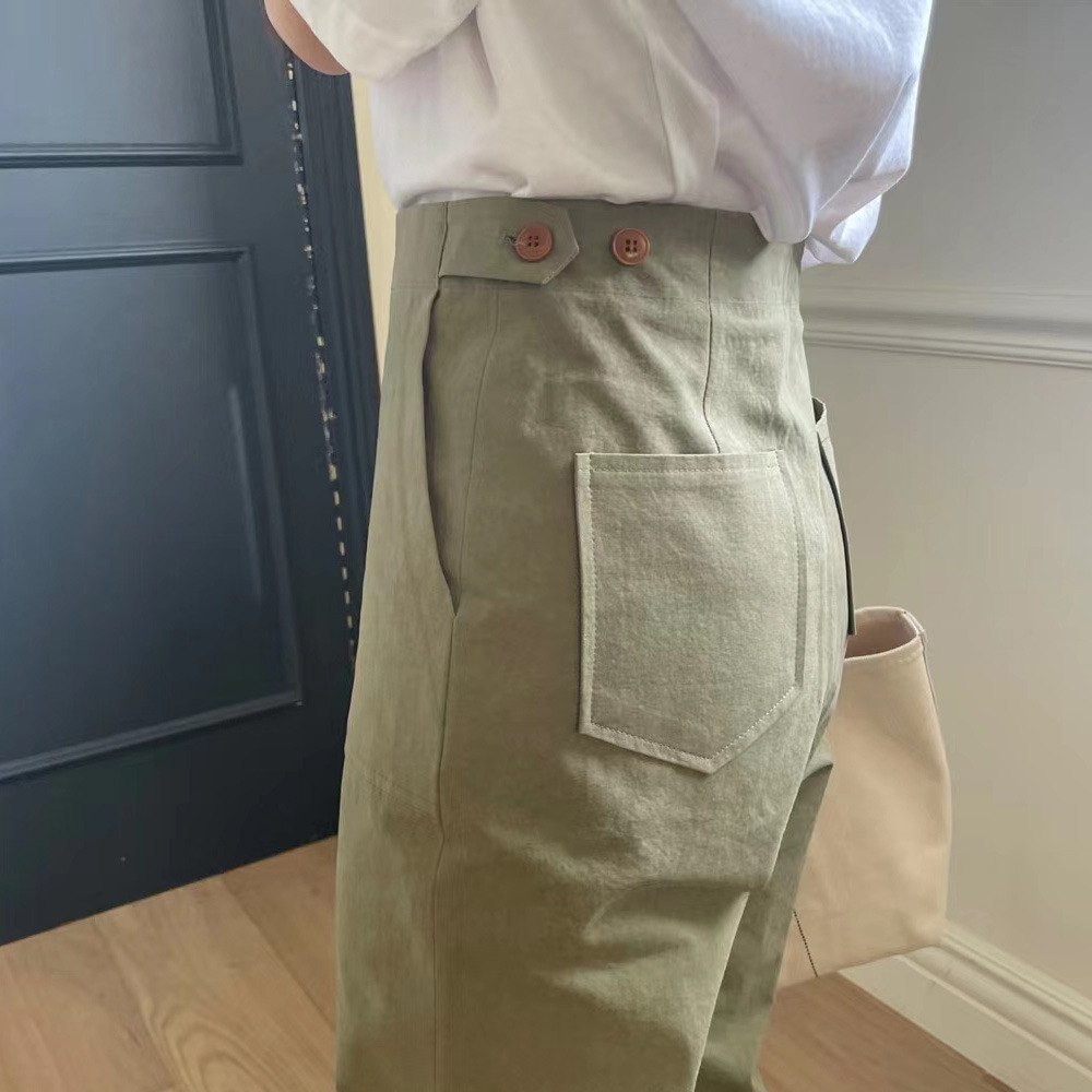 韓國選物｜微工裝風格直筒長褲 (深藍/墨綠色)-細節圖4